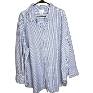 Blue Striped Womens Shirt Plus XXL Oversized Cotton